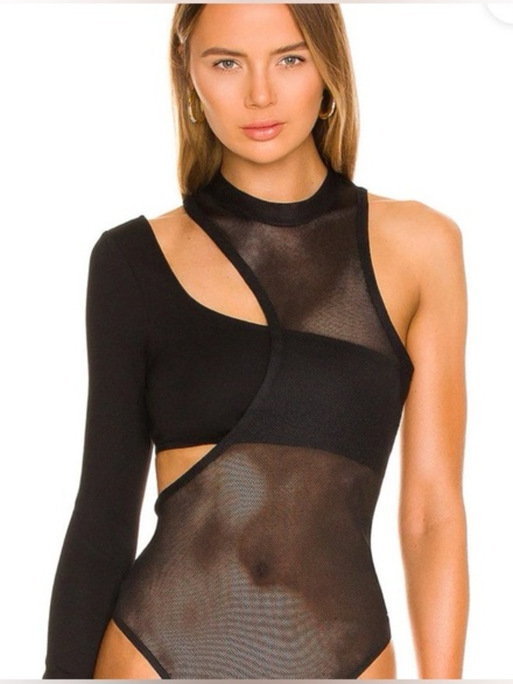 NWT H:ours x REVOLVE Asymmetric One-Shoulder Mesh Bodysuit - S